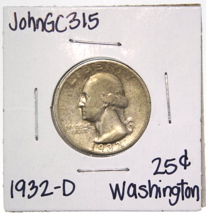 1932-D Washington 25 Cent Coin JohnGC315: 1932-D Washington 25 Cent Coin JohnGC315. As-Is Condition! OX571SE. One 1932-D Washington 25 Cent Coin. Thank you for viewing this lot! We are always adding new inventory and new auctions, so please c