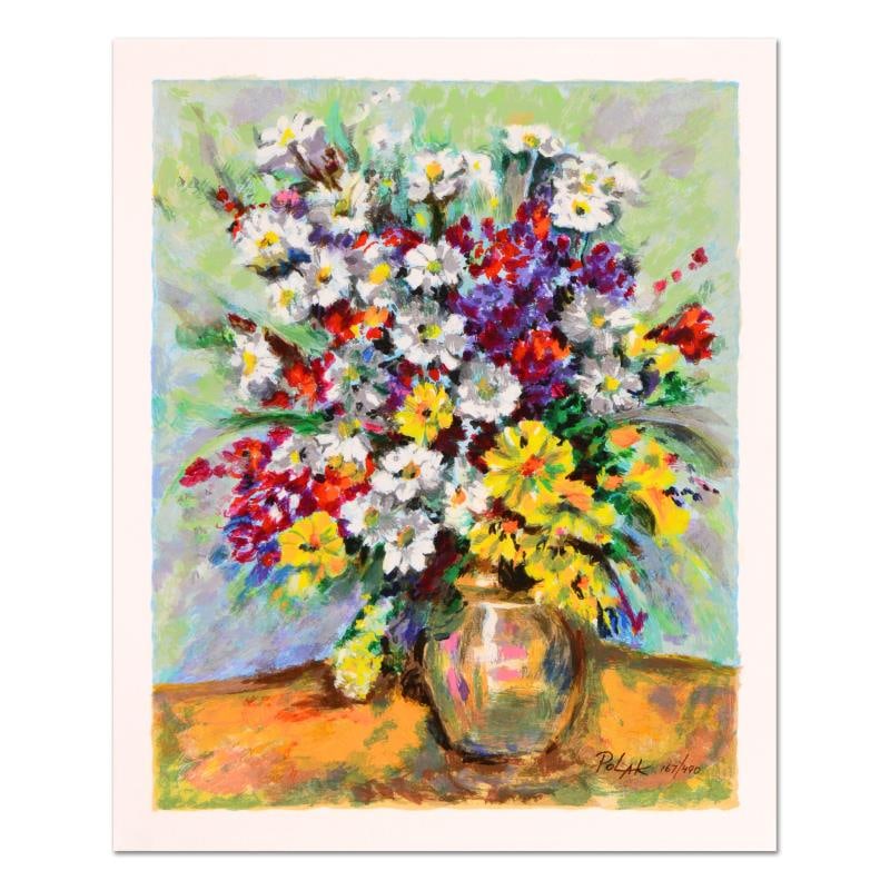 Daisies by Polak (1922-2008): This is a limited edition serigraph on paper, numbered and hand signed by Dimitri Polak (1922-2008). Includes Certificate of Authenticity. Measures approx. 11" x 13.5" (border), 10" x 12" (image).