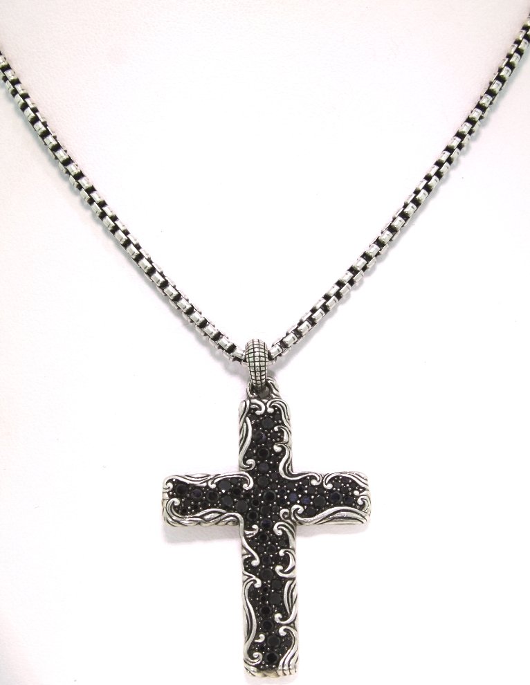 David Yurman Mens Silver Black Diamond Cross Necklace G: David Yurman Mens Silver Black Diamond Cross Necklace GB68. Great Condition! GW106XT. One mens David Yurman silver cross with black diamond necklace. Total weight is 35.2gm. Thank you for viewing this