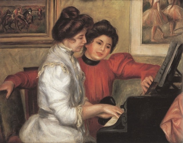 Renoir - Yvonne And Christine Lerolle At The Piano: Artist: Pierre-Auguste Renoir 1841-1919 - Title: Yvonne And Christine Lerolle At The Piano - Medium: Fine Art Reproduction Giclee on Canvas - Image Size: Approximately 25 inches x 32 inches - Unframed