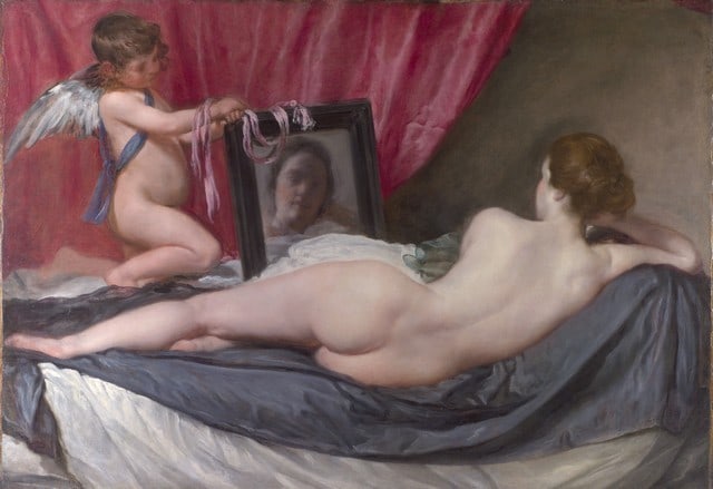Velazquez - Venus at her Mirror: Artist: Velazquez - Title: Venus at her Mirror - Medium: Fine Art Reproduction Giclee on Canvas - Image Size: Approximately 13.75 inches x 20 inches - Unframed on Unstretched Canvas - Biography: Diego