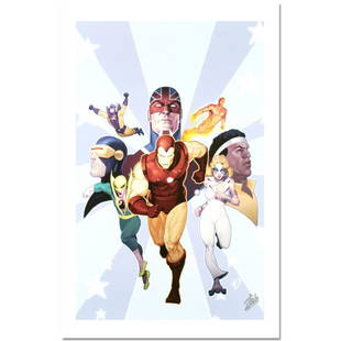 Iron Age: Omega #1 by Stan Lee: "Iron Age: Omega #1" is a limited edition giclee on canvas with art by Ariel Olivetti. Officially licensed by Marvel, this piece is numbered 3/10 and hand signed by creative legend Stan Lee (1922-2018