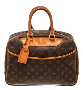 Louis Vuitton Brown Monogram Canvas Deauville Satchel Bag: One Louis Vuitton Brown Monogram Canvas Deauville Satchel Bag. Item is sold AS-IS. All available information is listed in the description and shown in the photo. monogram deauville handbag from louis