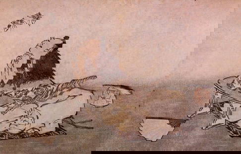 Hokusai - A Philospher looking at Two Butterflies: Artist: Katsushika Hokusai - Title: A Philospher Looking at Two Butterflies - Medium: Fine Art Giclee on Canvas - Image Size: Approximately 20.5 inches x 32 inches - Unframed on Unstretched Canvas - B