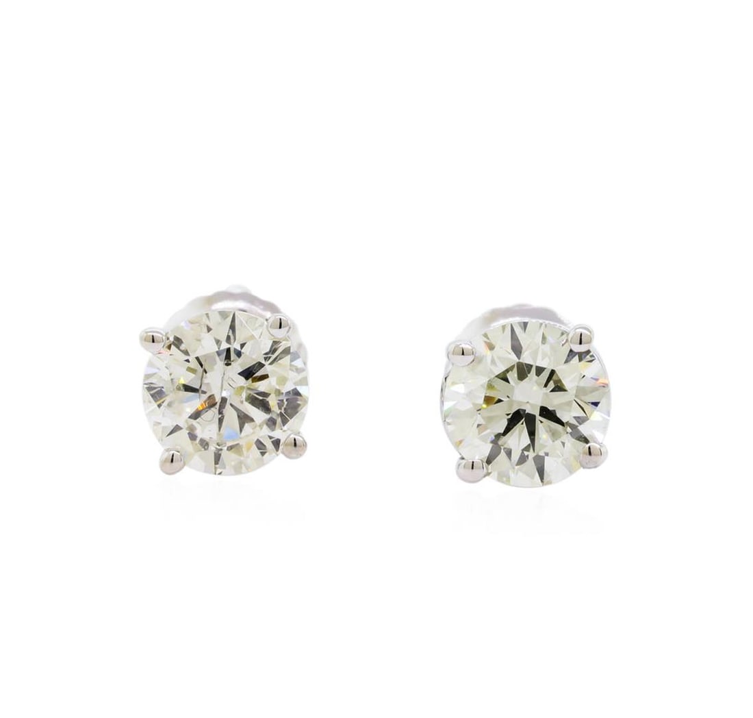 1.41 ctw Diamond Stud Earrings - 14KT White Gold: One pair electronically tested 14KT white gold lady's combination cast & assembled stud earrings with threaded posts and screw-on/screw-off backs with a bright polish finish. Identified with markings