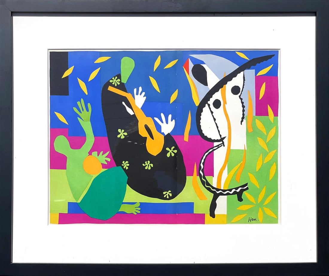 Henri Matisse Tristesse Du Roi: This is an original stone lithograph, circa 1958, by Henri Matisse. It is a 14 x 18 inch plate signed lithograph and comes framed at 21 x 25". IFPDA Certificate of Authenticity upon sale.