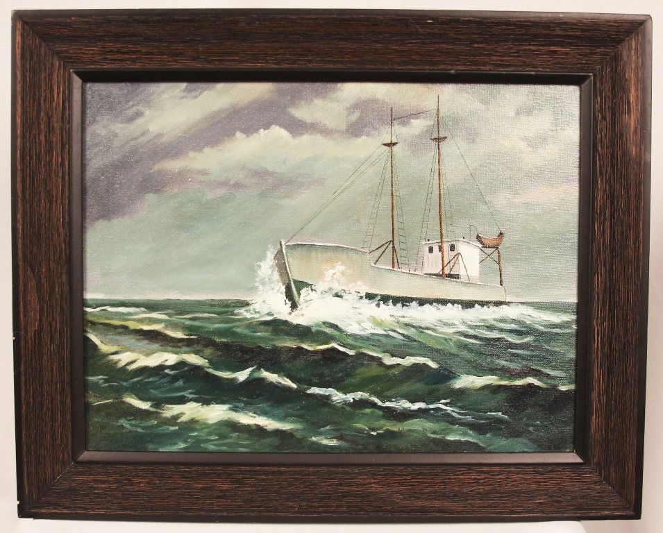 Vintage Original Oil Seascape "Heading Home" Oliver Wil: Vintage Original Oil Seascape Heading Home" Oliver Williams ED1257. Good Condition! GD101MN. Original oil on canvas by Oliver Williams (1900-1974) titled "Heading Home". Measures 16" x 12" unframed an