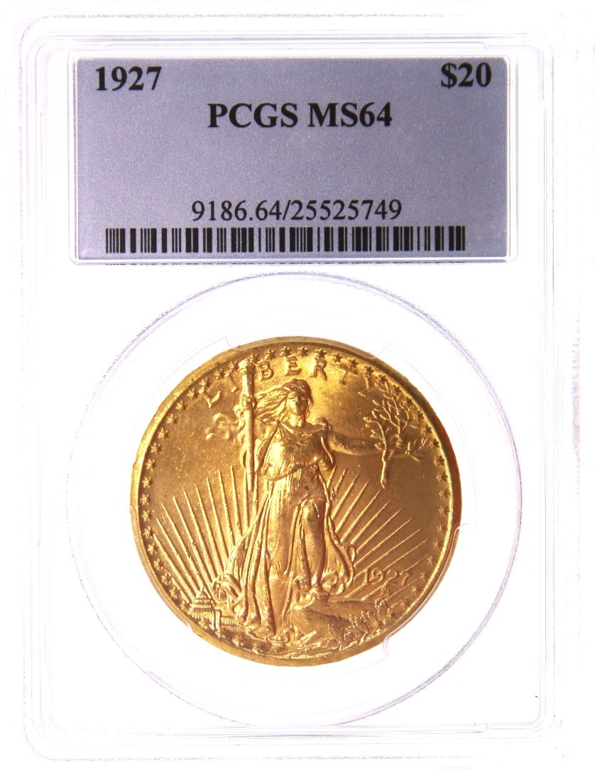 1927 $20 PCGS MS64 Saint Gaudens Double Eagle Gold Coin: 1927 $20 PCGS MS64 Saint Gaudens Double Eagle Gold Coin GOP35. As-Is Condition! DX5671FB. One 1927 $20 PCGS MS64 Saint Gaudens Double Eagle Gold Coin. Thank you for viewing this lot! We are always add