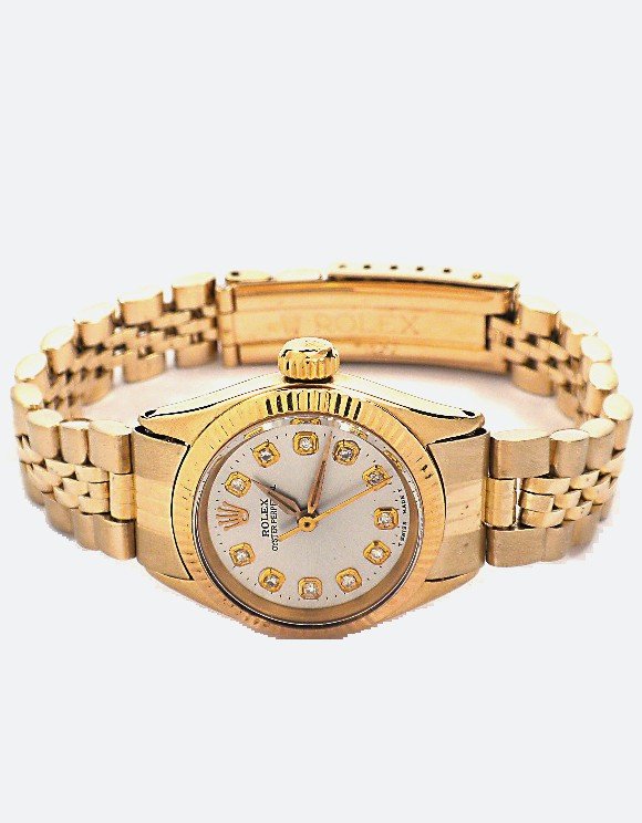 Ladies 14KT Yellow Gold Rolex Oyster Perpetual Watch A3: Ladies 14KT Yellow Gold Rolex Oyster Perpetual Watch A3939. Excellent Condition! MT4882DN. One ladies, hand crafted & machine milled Vintage Rolex Oyster Perpetual model wristwatch electronically test