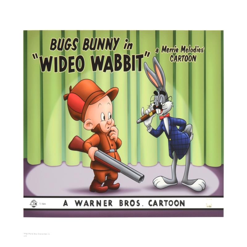 Wideo Wabbit by Looney Tunes: "Wideo Wabbit" is a limited edition giclee on paper from Warner Bros., numbered with hologram seal of Authenticity. This image was originally used as a "lobby card" displayed in theater lobbies to pub