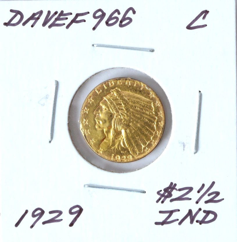 1929 $2 1/2 C Indian Head Quarter Eagle Gold Coin DaveF: 1929 $2 1/2 C Indian Head Quarter Eagle Gold Coin DaveF966. As-Is Condition! JM622SU. One 1929 $2 1/2 C Indian Head Quarter Eagle Gold Coin. Thank you for viewing this lot! We are always adding new in