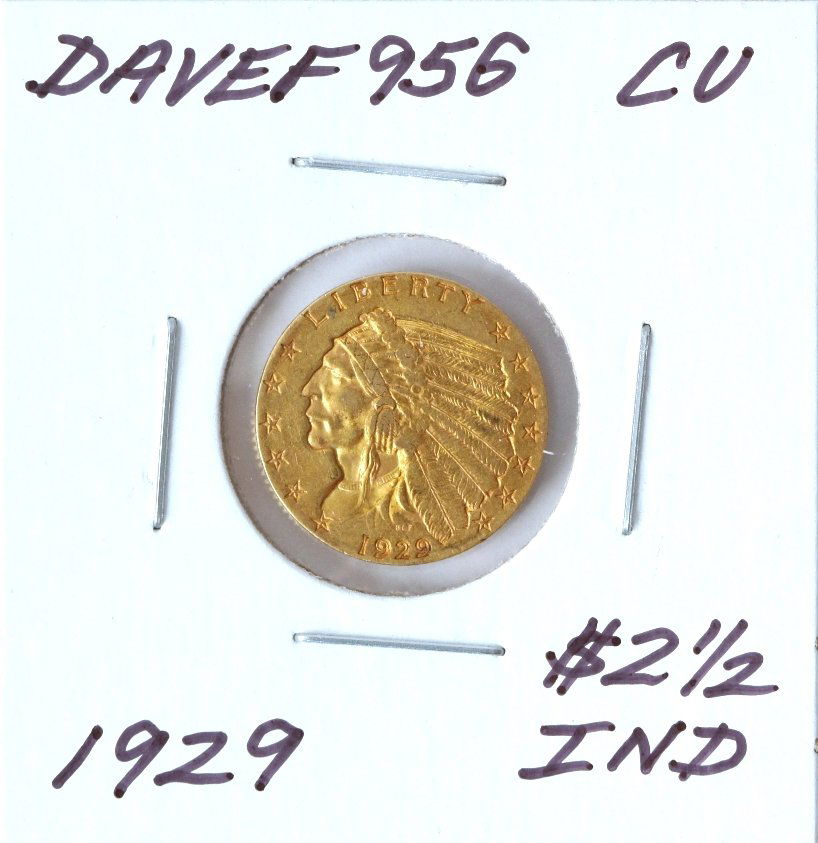 1929 $2 1/2 CU Indian Head Quarter Eagle Gold Coin Dave: 1929 $2 1/2 CU Indian Head Quarter Eagle Gold Coin DaveF956. As-Is Condition! LO692OR. One 1929 $2 1/2 CU Indian Head Quarter Eagle Gold Coin. Thank you for viewing this lot! We are always adding new