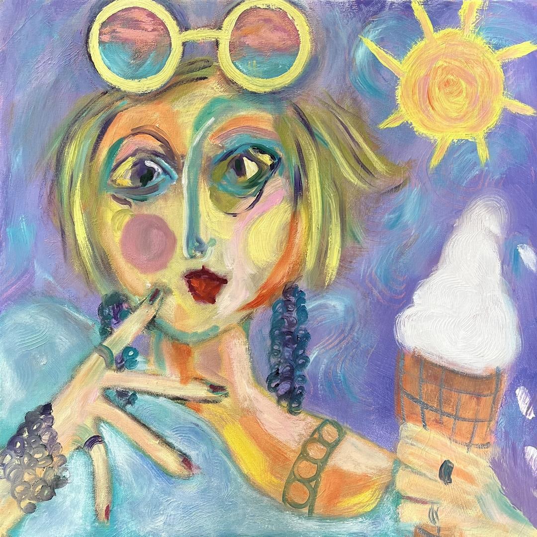 Susan Manders ORIGINAL "We All Scream for Ice Cream": Susan Manders Original "We All Scream for Ice Scream" is a 20by20 original oil on canvas