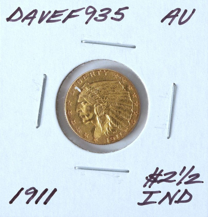 1911 $2 1/2 AU Indian Head Quarter Eagle Gold Coin Dave: 1911 $2 1/2 AU Indian Head Quarter Eagle Gold Coin DaveF935. As-Is Condition! HU642GG. One 1911 $2 1/2 AU Indian Head Quarter Eagle Gold Coin. Thank you for viewing this lot! We are always adding new