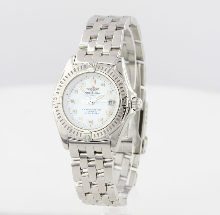 Ladies Breitling Windrider Callistino Wristwatch A4058: Ladies Breitling Windrider Callistino Wristwatch A4058. Good Condition! SW1571BR. One ladies, Breitling Windrider Callistino Quartz wristwatch electronically tested stainless steel, Case: 29mm diamete