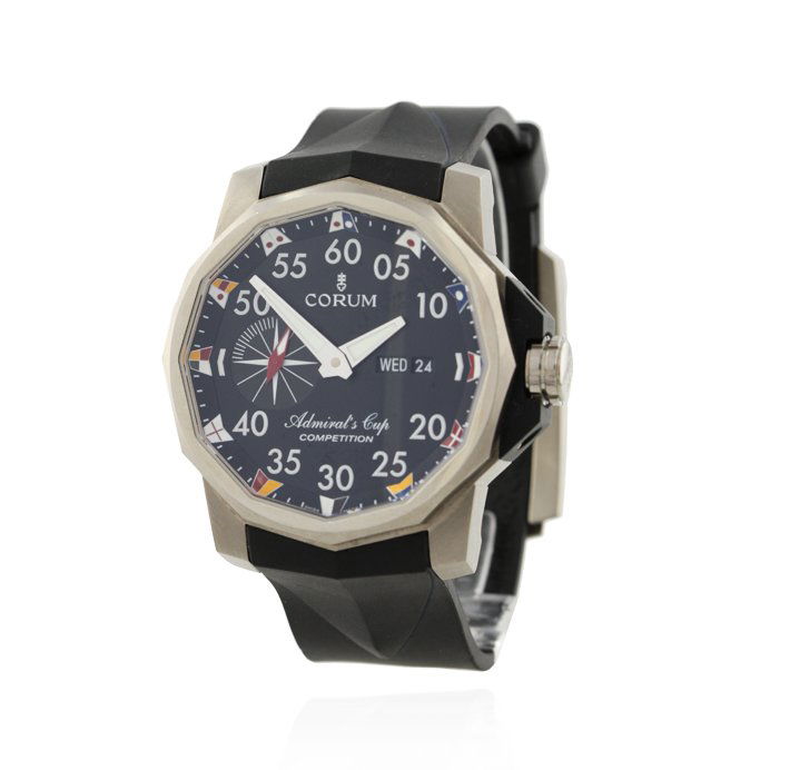 Gents Corum Admiral's Cup Competition 48 Titanium Watch: Gents Corum Admiral's Cup Competition 48 Titanium Watch GB245. Great Condition! FU9052UN. One gents Corum Admiral's Cup Competition 48 titanium watch. The watch features: a titanium case, black rubber