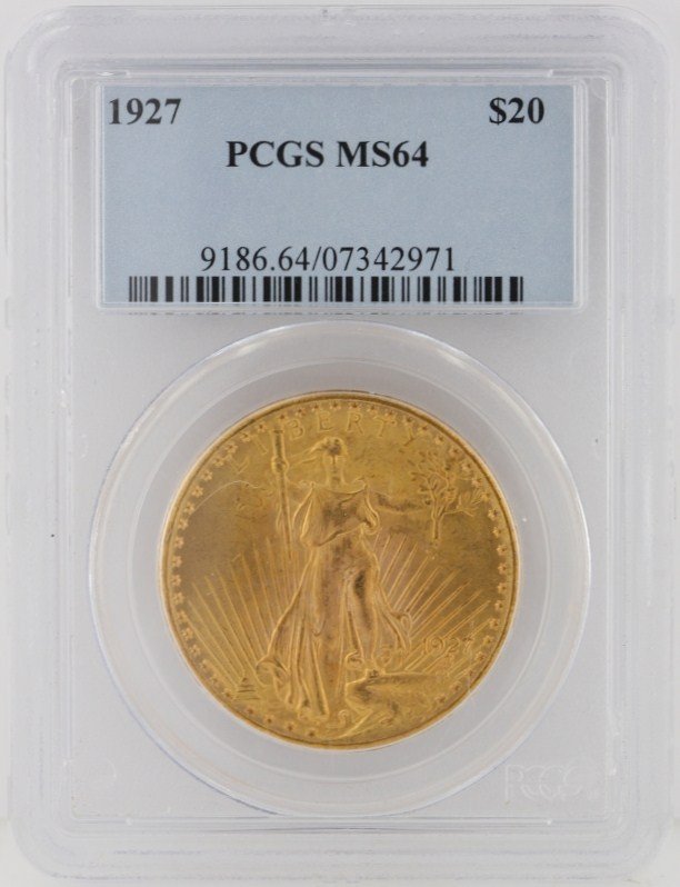 1927 $20 PCGS MS64 Saint Gaudens Double Eagle Gold Coin: 1927 $20 PCGS MS64 Saint Gaudens Double Eagle Gold Coin GOP39. As-Is Condition! DF2871QO. One 1927 $20 PCGS MS64 Saint Gaudens Double Eagle Gold Coin. Thank you for viewing this lot! We are always add