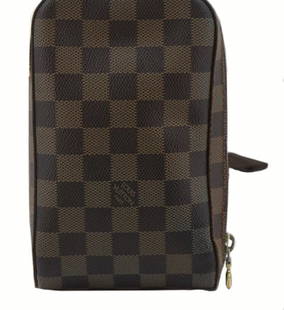 Louis Vuitton Damier Ebene Canvas Leather Geronimos Waist Bag: One Louis Vuitton Damier Ebene Canvas Leather Geronimos Waist Bag. Item is sold AS-IS. All available information is listed in the description and shown in the photo. Brown and tobacco Damier Ebene coa