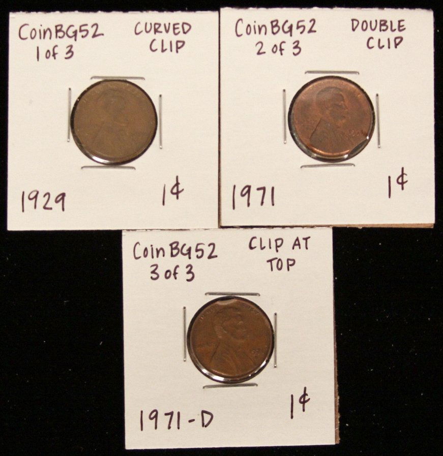 Lot of 3 RARE Penny Clipped Planchet Coins CoinBG52: Lot of 3 RARE Penny Clipped Planchet Coins CoinBG52. As-Is Condition! FR61EN. Lot of 3 RARE Penny Clipped Planchet Coins. Thank you for viewing this lot! We are always adding new inventory and new auc