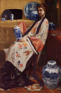 Whistler - Purple and Rose: Artist: James Abbott McNeill Whistler - Title: Purple and Rose - Medium: Fine Art Giclee on Canvas - Image Size: Approximately 32 inches x 21 inches - Framed: Unframed on Unstretched Canvas - Biograph