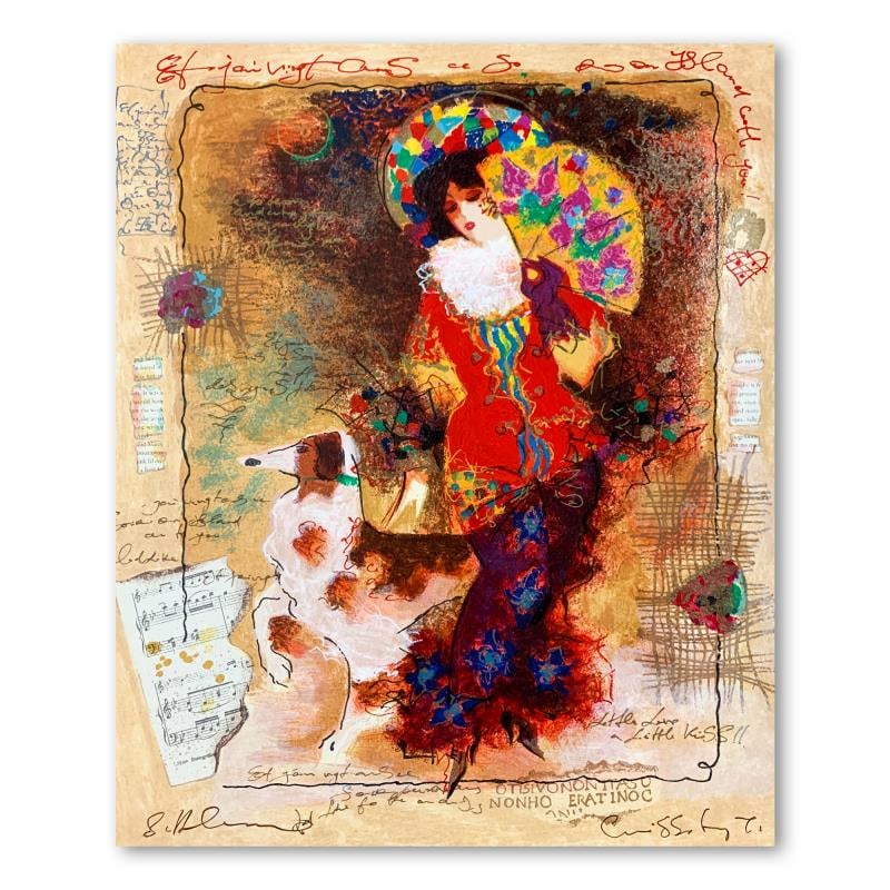 Lady with Dog by Alexander & Wissotzky: "Lady with Dog" is a limited edition serigraph on deckle edged paper by Alexander Galtchansky (1959-2008) and Tanya Wissotzky (1959-2006). It is numbered and hand signed and includes a letter of authe