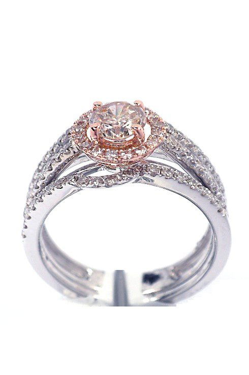 14KT White & Rose Gold 1.08tcw Diamond Wedding Ring Set: 14KT White & Rose Gold 1.08tcw Diamond Wedding Ring Set J76. Excellent Condition! GY497GH. One electronically tested 14KT white gold ladies diamond wedding set with a bright polish finish. Condition i