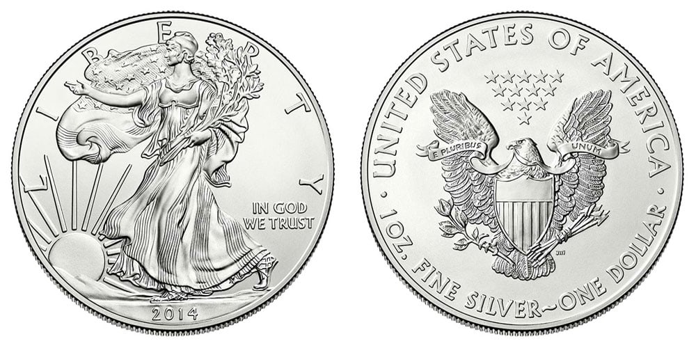 2014 American Silver Eagle .999 Fine Silver Dollar Coin: One 2014 American Silver Eagle .999 Fine Silver Dollar Coin.