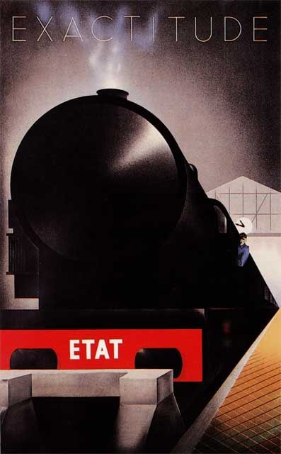 Adolphe Cassandre - Exactitude Etat: Artist: Adolphe Cassandre - Title: Exactitude Etat - Medium: Fine Art Reproduction Giclee on Canvas - Image Size: Approximately 32 inches x 19.75 inches - Unframed on Unstretched Canvas - Widely recog