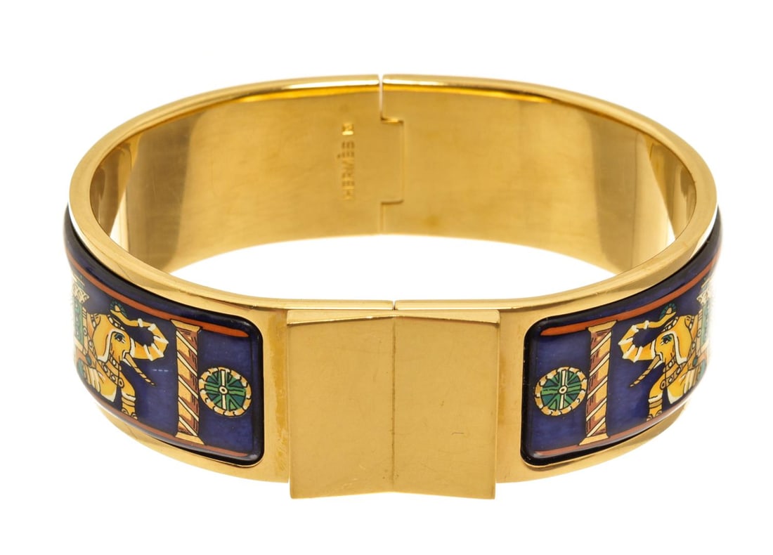 Hermes Multicolor Enamel Elephant Bangle Bracelet Auction