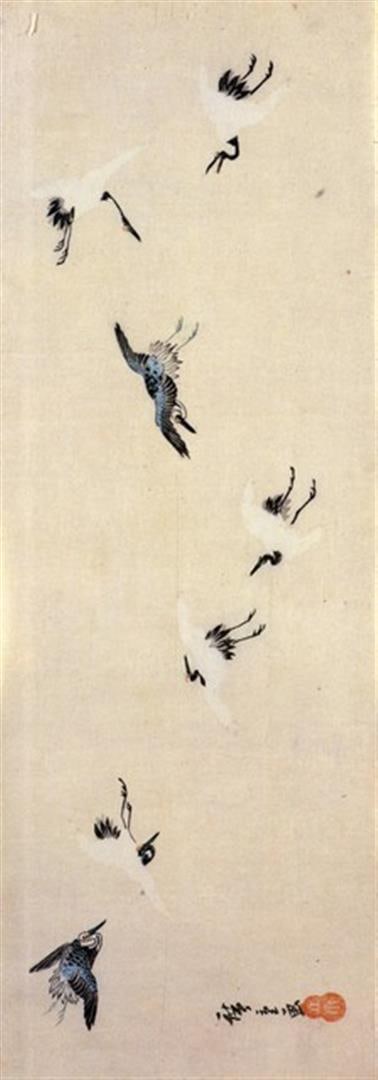 Hiroshige Cranes Flying: Artist: Utagawa Hiroshige - Title: Cranes Flying - Medium: Fine Art Giclee on Canvas - Image Size: Approximately 32 inches x 11 inches - Unframed on Unstretched Canvas - Biography: (1797 - 12 October 