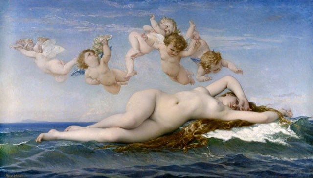 Cabanel - Birth of Venus: Artist: Alexandre Cabanel - Title: Birth of Venus - Medium: Fine Art Reproduction Giclee on Canvas - Image Size: Approximately 11.25 inches x 20 inches - Unframed on Unstretched Canvas - Biography: Al