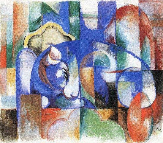 Franz Marc - Bull: Artist: Franz Marc - Title: Bull - Medium: Fine Art Reproduction Giclee on Canvas - Image Size: Approximately 17.5 inches x 20 inches - Unframed on Unstretched Canvas - Biography: Franz Moritz Wilhelm