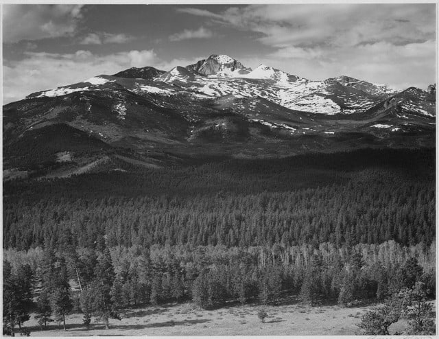 Adams - Rocky Mountain National Park Colorado 8: Artist: Ansel Adams - Title: Rocky Mountain National Park Colorado 8 - Medium: Fine Art Reproduction Giclee on Canvas - Image Size: Approximately 24.5 inches x 32 inches - Unframed on Unstretched Canv