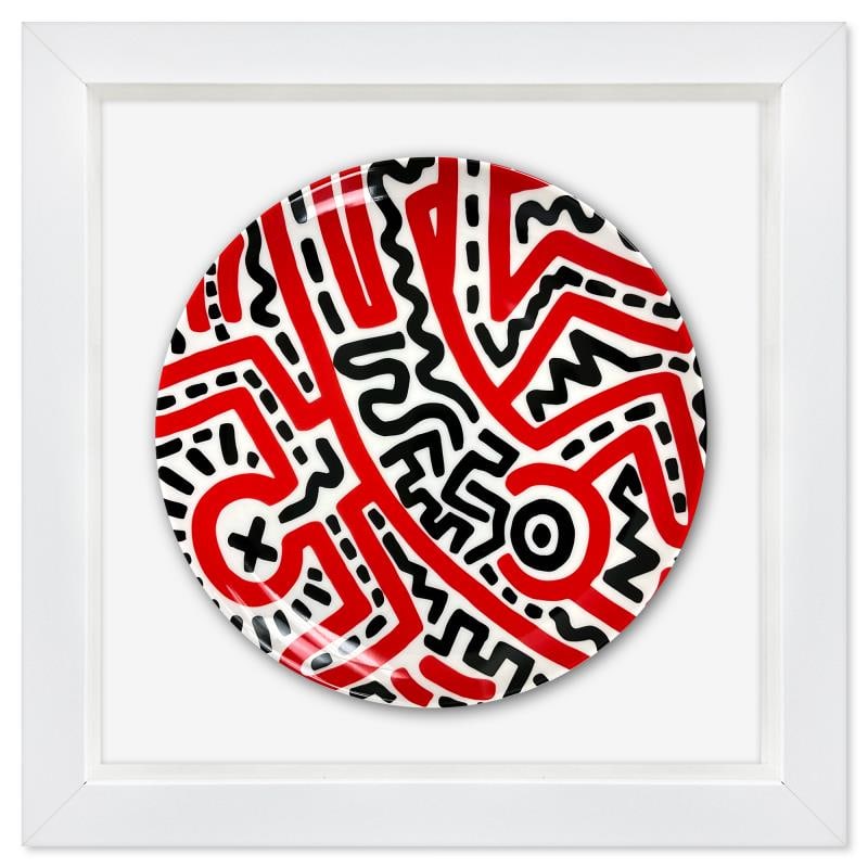 Untitled by Keith Haring (1958-1990): This is a limited edition plate by Keith Haring (1958-1990). This plate is custom framed and floated on linen. Includes Letter of Authenticity. Measures approx. 15.5" x 15.5" (frame), 10.5" (plate dia