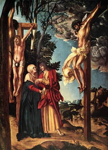 Lucas Cranach the Elder - Christ on the cross: Artist: Lucas Cranach the Elder - Title: Christ on the Cross - Medium: Fine Art Giclee on Canvas - Image Size: Approximately 32 inches x 23.25 inches - Unframed on Unstretched Canvas - Biography: Luca