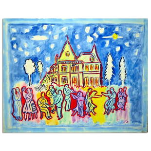 Under The Stars At Chateau Ausone by Ensrud Original: "Under The Stars At Chateau Ausone" is an original Mixed Media on Board by Wayne Ensrud. The piece is hand signed by the artist and comes with a Certificate of Authenticity. Measures approximately 18.