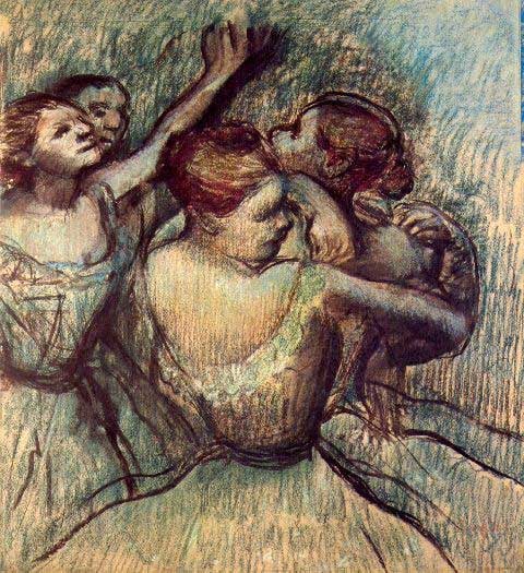 Edgar Degas - Four Dancers In Half Figure: Artist: Degas - Title: Four Dancers In Half Figure - Medium: Fine Art Reproduction Giclee on Archival Canvas - Image Size: Approximately 20 inches x 18.25 inches - Framed: Unframed on Unstretched Canv