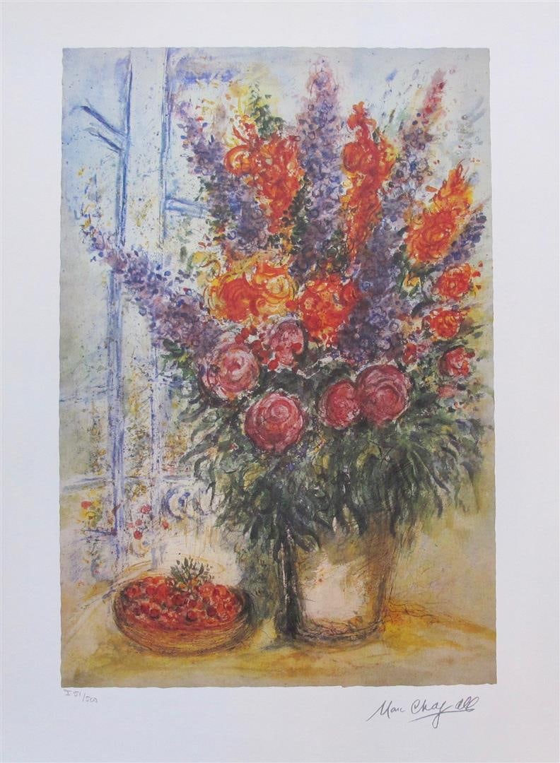 Bowl of Cherries by Chagall, Marc: Bowl of Cherries by Chagall, Marc. Limited Facsimile Signed Lithograph. Dimensions: 27 x 17. Excellent Condition.