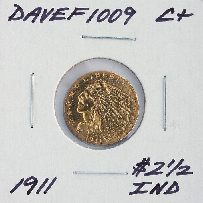 1911 $2 1/2 C+ Indian Head Quarter Eagle Gold Coin Dave: 1911 $2 1/2 C+ Indian Head Quarter Eagle Gold Coin DaveF1009. As-Is Condition! JP962QG. One 1911 $2 1/2 C+ Indian Head Quarter Eagle Gold Coin. Thank you for viewing this lot! We are always adding new