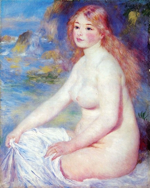 Renoir - The Blond Bather #1: Artist: Pierre-Auguste Renoir 1841-1919 - Title: The Blond Bather #1 - Medium: Fine Art Reproduction Giclee on Canvas - Image Size: Approximately 20 inches x 16 inches - Unframed on Unstretched Canvas