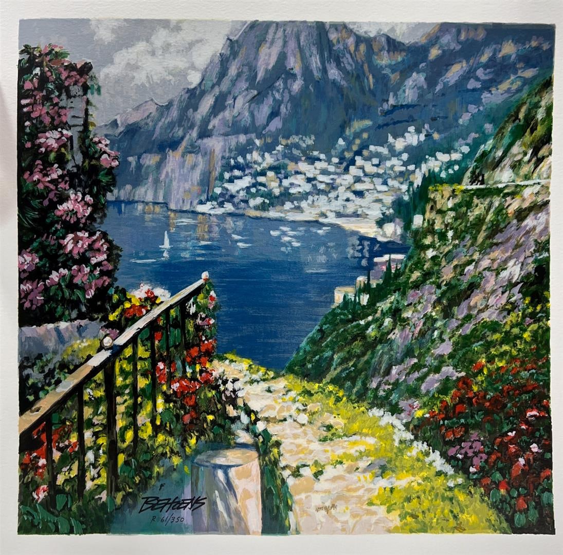 Road to Positano by Behrens, Howard: Road to Positano by Behrens, Howard. Limited Hand Signed Serigraph on Paper. Dimensions: 16 x 20. Excellent Condition.
