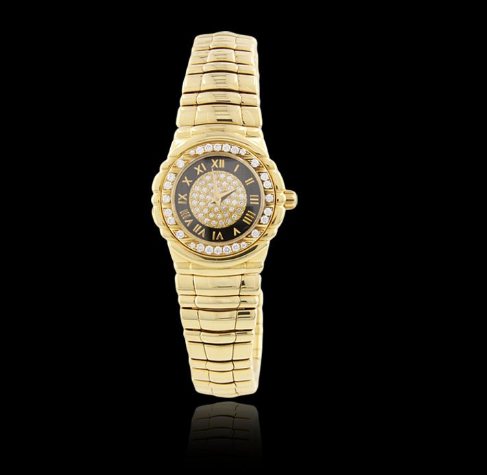 18KT Yellow Gold Piaget Tanagra Diamond Wristwatch A404: 18KT Yellow Gold Piaget Tanagra Diamond Wristwatch A4041. Good Condition! XW1655GJ. One, Piaget Tanagra 18KT yellow gold wristwatch electronically tested, Case: 25mm diameter, Outer Bezel: pattern con