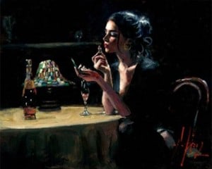 Eugenia III by Fabian Perez: A charming, romantic setting, this is a 14x18" LE Canvas stretched-Giclee by Fabian Perez