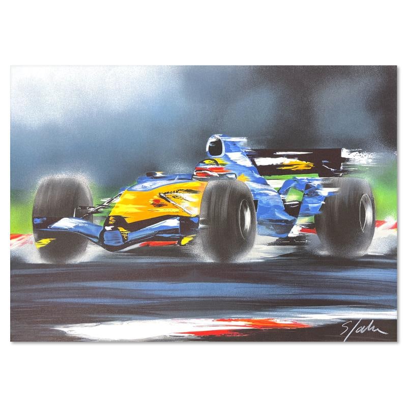 Renault F1 (Alain Prost) by Spahn, Victor: "Renault F1 (Alain Prost)" is a limited edition lithograph on paper by Victor Spahn. Printed at Art-Lithographies workshop in Paris, the piece is hand signed by the artist and comes with a certificate