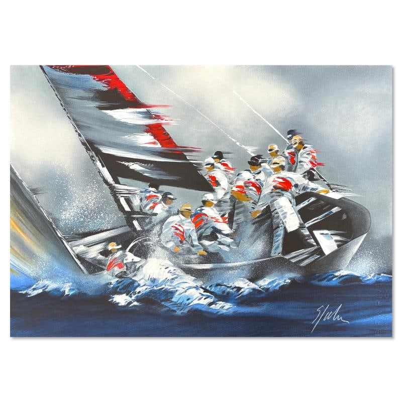 America's Cup - Alinghi by Spahn, Victor: "America's Cup - Alinghi" is a limited edition lithograph on paper by Victor Spahn. Printed at Art-Lithographies workshop in Paris, the piece is hand signed by the artist and comes with a certificate 