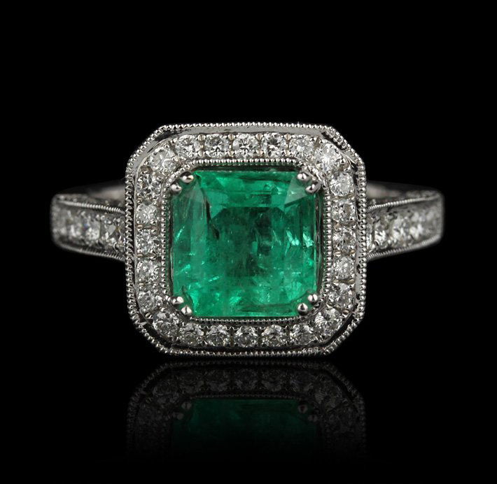 18KT White Gold 1.79ct Emerald and Diamond Ring FJM2009: 18KT White Gold 1.79ct Emerald and Diamond Ring FJM2009. Excellent Condition! VB9541NE. One ring featuring: 5.48 grams of 18KT white gold, (1) 1.79ct emerald and (76) round cut diamonds with a total w