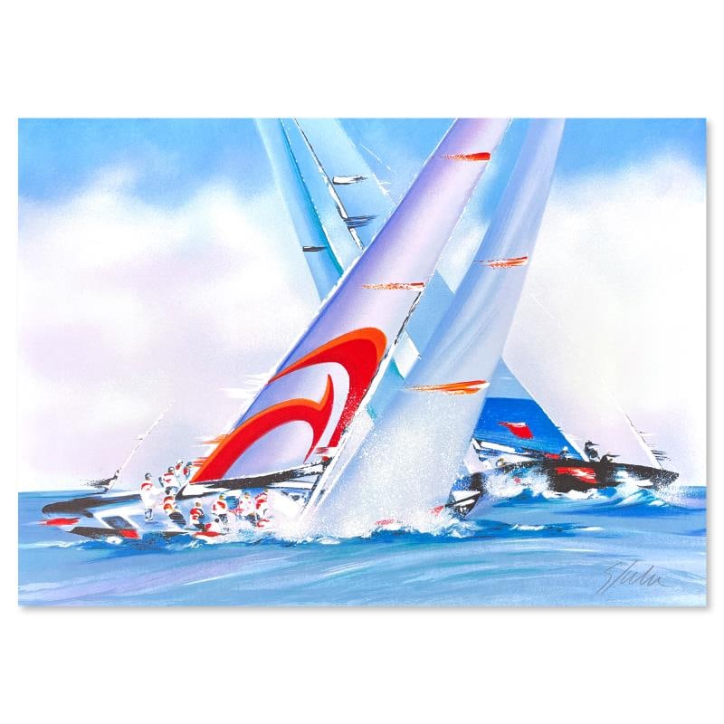 America's Cup - Alinghi by Spahn, Victor: "America's Cup - Alinghi" is a limited edition lithograph on paper by Victor Spahn. Printed at Art-Lithographies workshop in Paris, the piece is hand signed by the artist and comes with a certificate 
