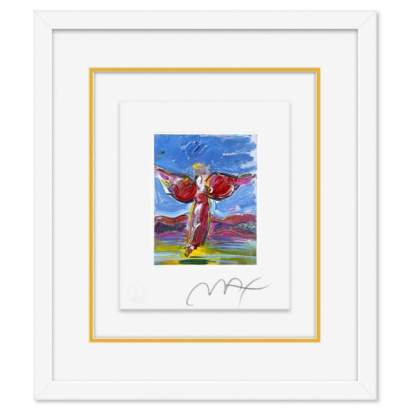 Angel by Peter Max: "Angel" is a limited edition lithograph on paper by Peter Max, numbered and hand signed by the artist. This piece comes framed. Includes Certificate of Authenticity from Peter Max Studios. Measures ap