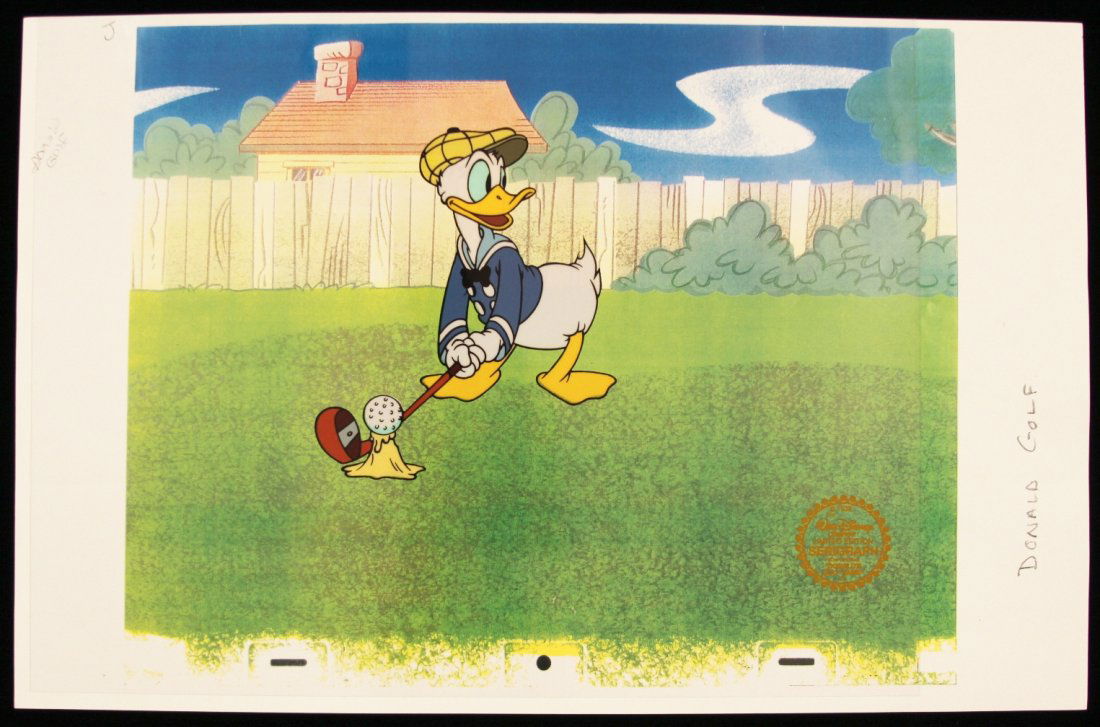 Walt Disney "How to Play Golf: Donald" Serigraph Cel Di: Walt Disney How to Play Golf: Donald" Serigraph Cel DisneySeri327. Excellent Condition! JL84HR. One original limited edition fine art serigraph cel from Walt Disney's "How to Play Golf: Donald". Comes