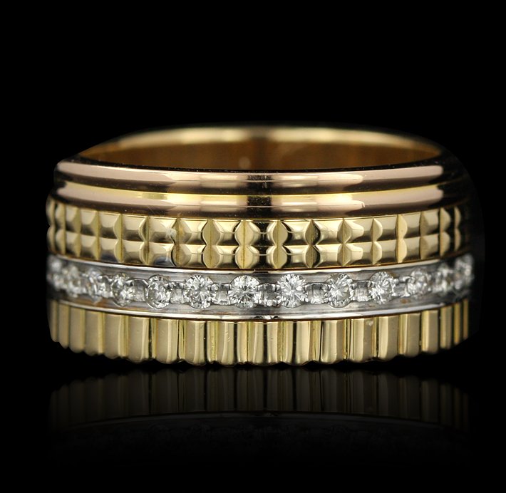 18KT Tri-Colored Gold 0.50ctw Diamond Eternity Band GB5: 18KT Tri-Colored Gold 0.50ctw Diamond Eternity Band GB508. Good Condition! DH9041EE. One ring featuring: 13.3 Grams of 18KT Rose, Yellow and White Gold and 0.50ctw of Diamonds. Thank you for viewing t